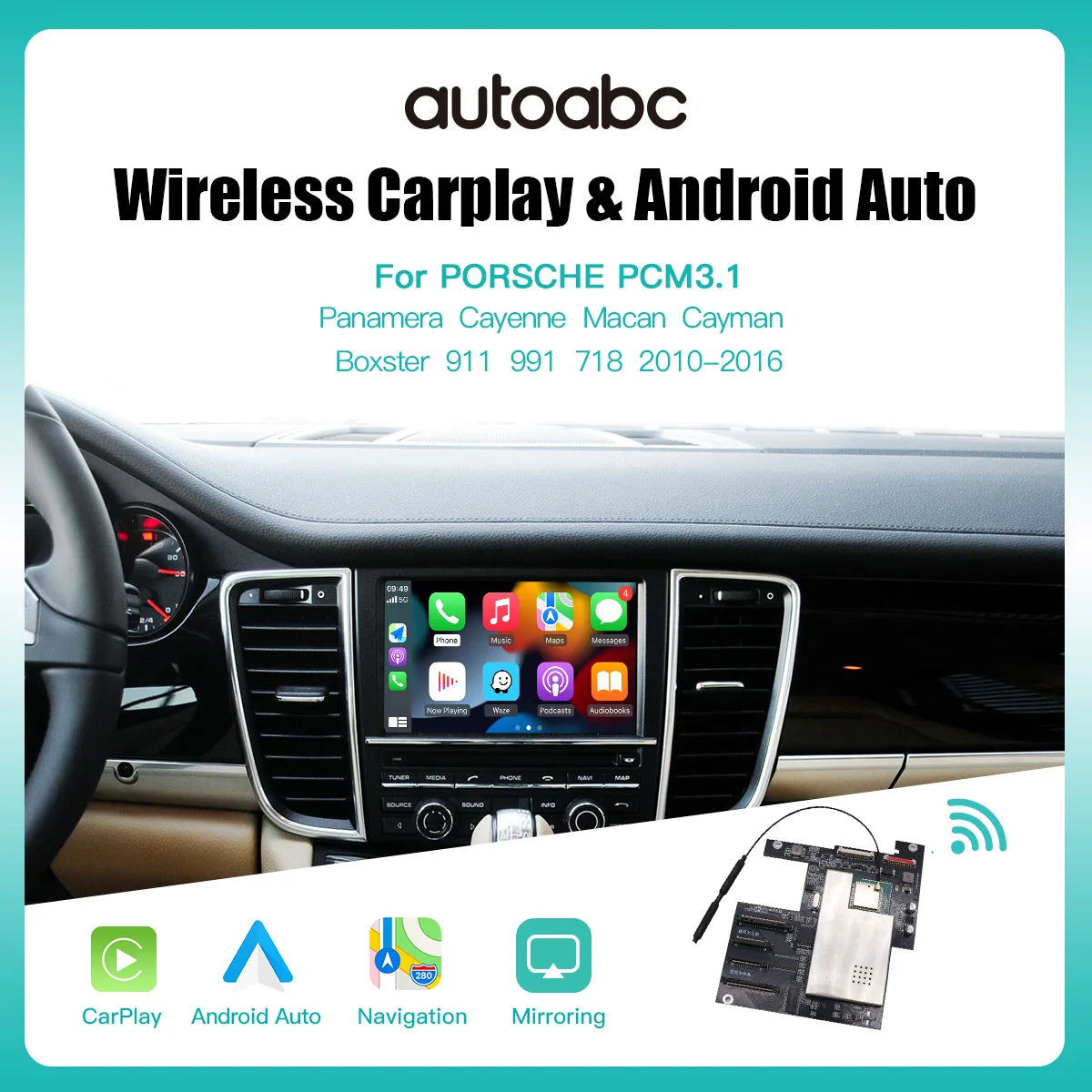 Wireless CarPlay for Porsche 911/918 PCM 3.1, 2012-2015, with Android interface, Mirror Link, AirPlay Camera