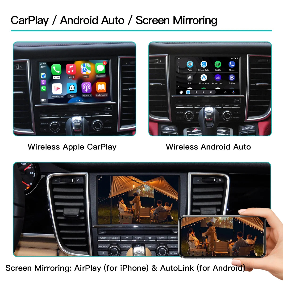 Wireless CarPlay for Porsche 911/918 PCM 3.1, 2012-2015, with Android interface, Mirror Link, AirPlay Camera