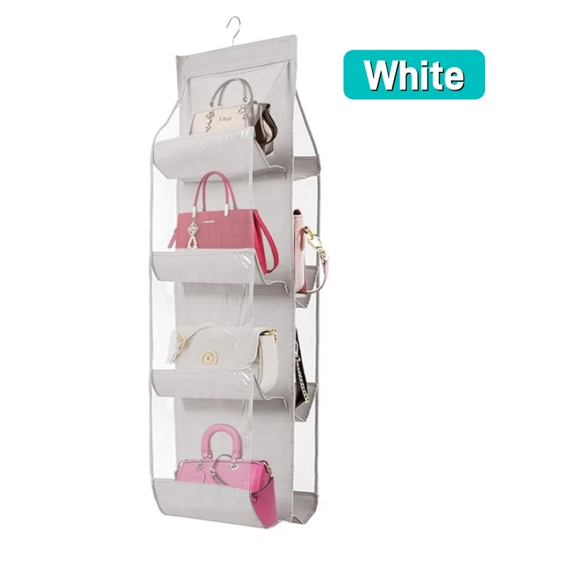 8 Pockets Hanging Purse Handbag Organizer Clear Hanging Shelf Bag Collection Storage Holder Purse Bag Wardrobe Closet Organizers